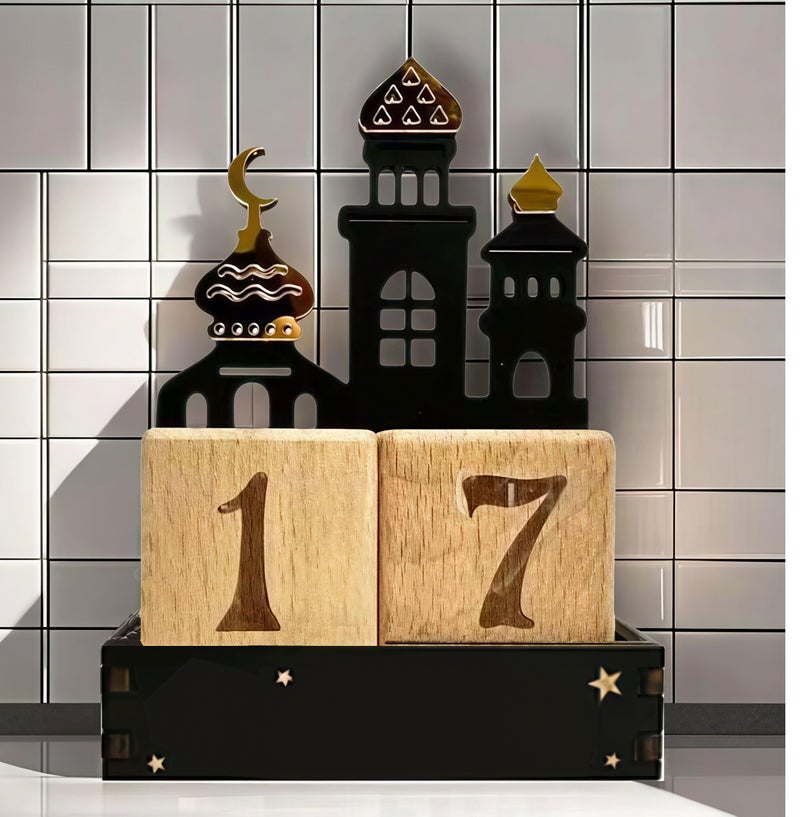 Ramadan Advent Countdown Calendar Wooden Ramadan decorations for home 2026, 30 Days Til Eid 2026, Adjustable Date,Eid Mubarak Centerpieces Decorations Parties Muslim Decor for Home Table Office Table Kids Gift - Image 2